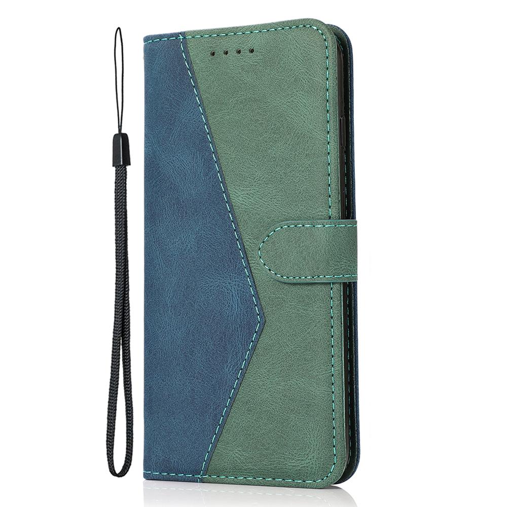For Xiaomi 14T Cover Color Splicing Wallet Stand Leather Phone Case with Wrist Strap