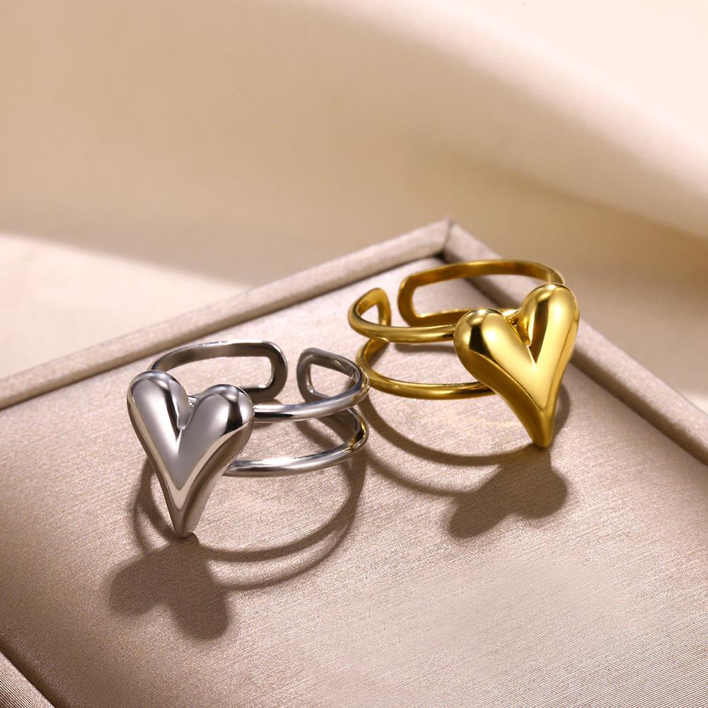 Heart-Shaped Geometric Star Open Ring: 18K Gold-Plated Stainless Steel Women's Jewelry