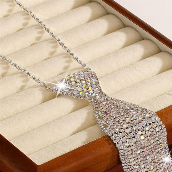 Rhinestone Necktie Necklace Sparkly Long Necktie Fashionable Jewelry Necklace Shiny for Women Men Party Wedding Prom
