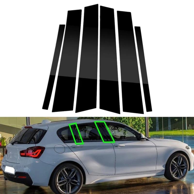 6Pcs For BMW 1-Series F20 2012 2013 2014- Car Glossy Black Window Door Column BC Pillar Post Cover Trim Stickers Accessories