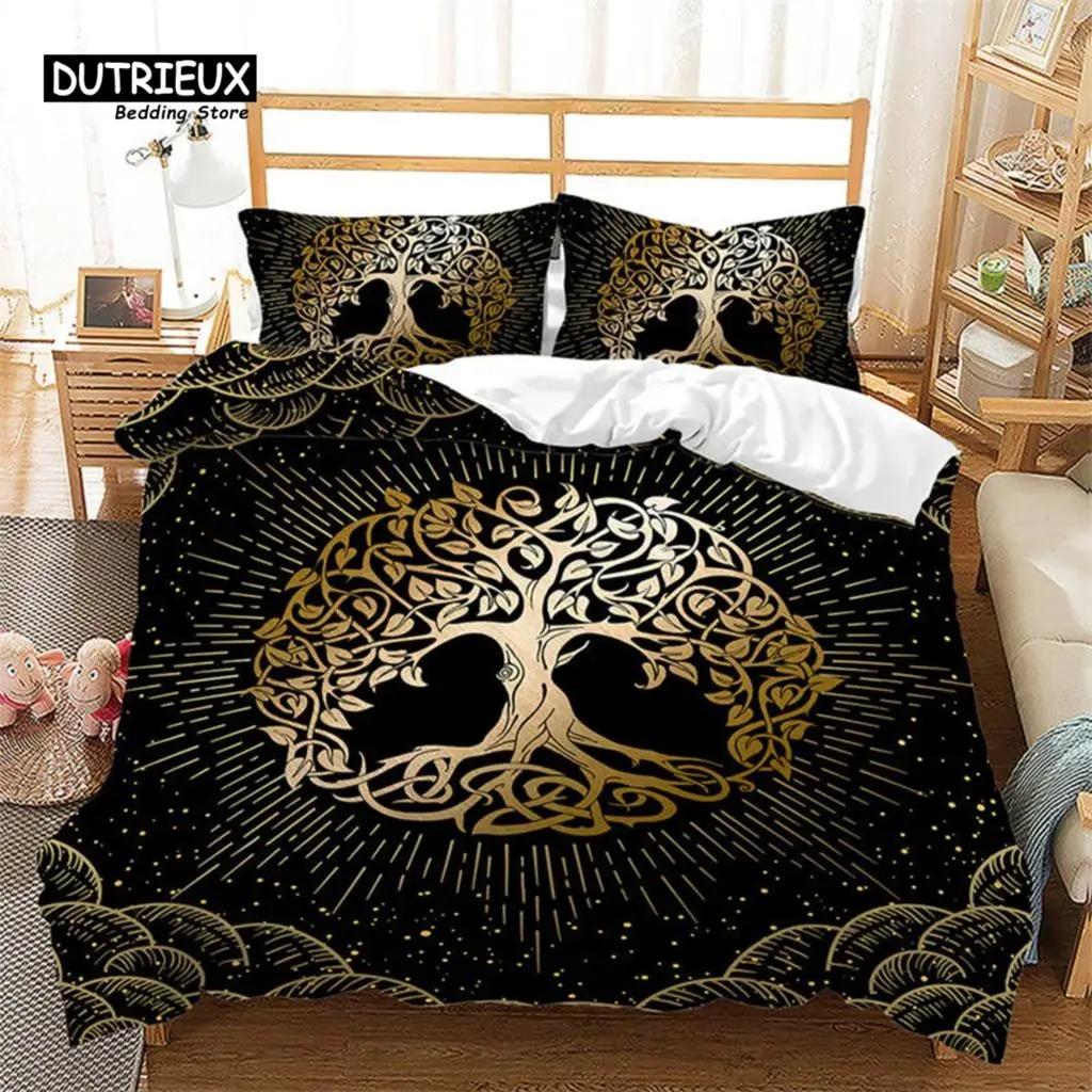 Nature Tree of Life Duvet Cover Microfiber Mystery Gothic Bedding Set Exotic Celtic Knot Quilt Cover King Queen For Kids Adults