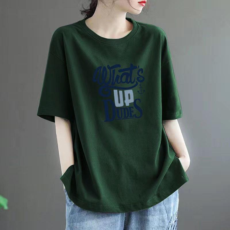 T-shirt d'été en coton pour femme, grande taille, col polo, ample, imprimé, décontracté