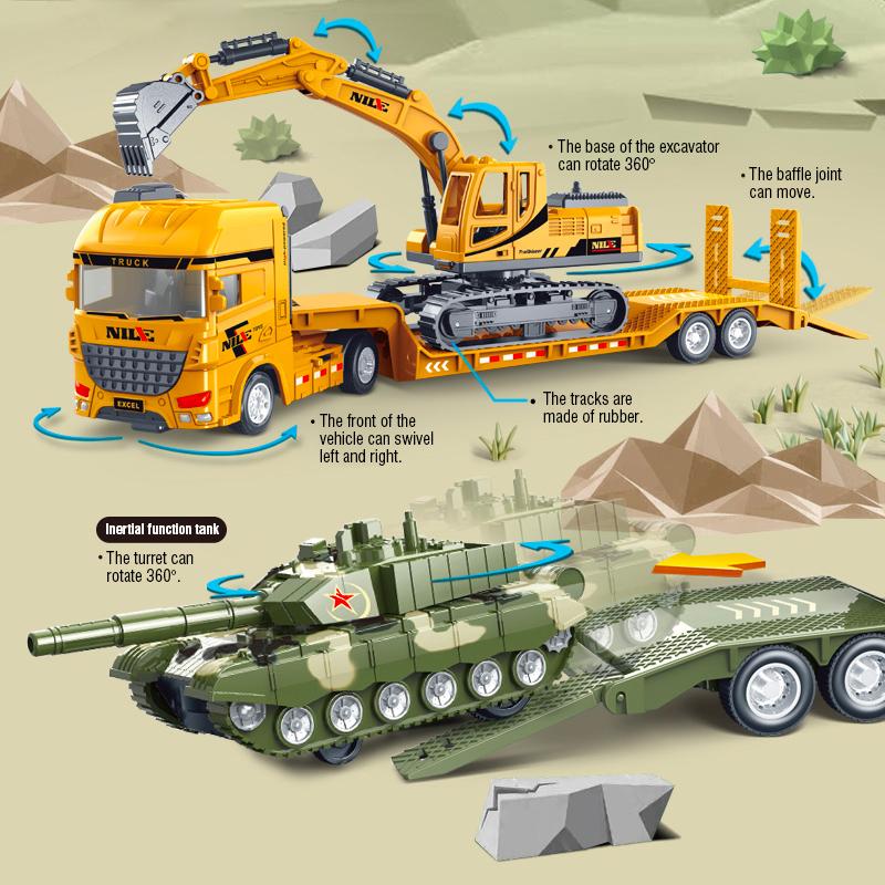 2026 Semi-carrier Container Truck Diecast Engineering Inertial Driving Toys for Boys Tractor Excavator Bulldozer Kids Vehicle Model