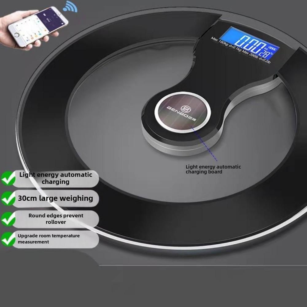 30Cm Large Size Light Energy Charging Household Scale Human Body Scale Smart Bluetooth APP Body Fat Scale