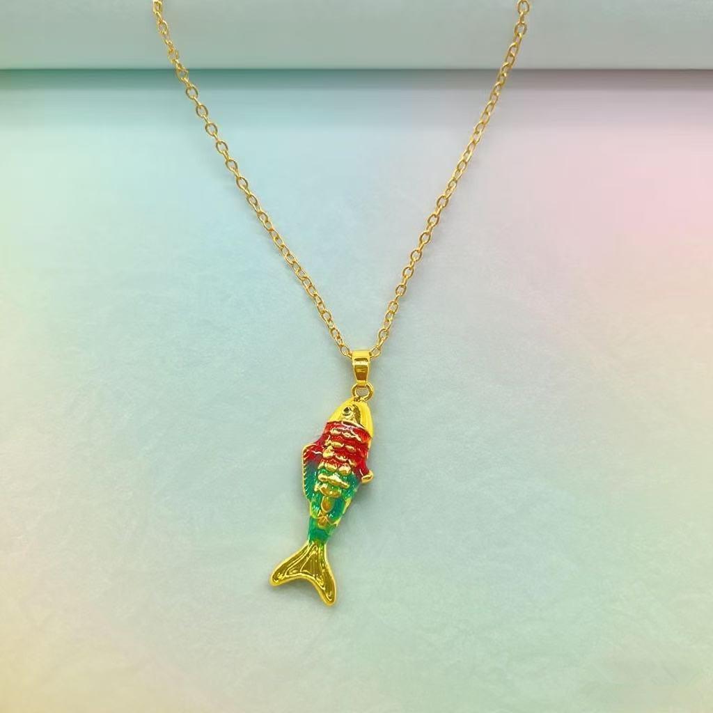 

Vintage Koi Fish Pendant Necklace Handmade Colorful Ocean Series Trendy Statement Chain Jewelry for Women