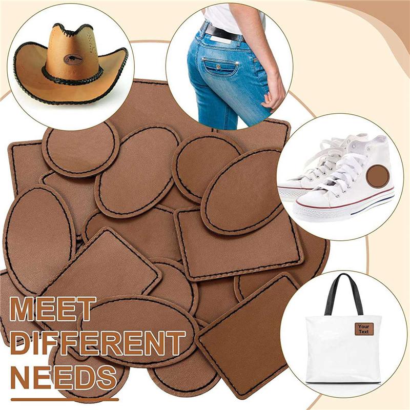 ABFS 180 Pcs Leatherette Blank Hat Patches Iron On Leatherette Patch Rustic Faux Leather Patches For Jacket Backpack