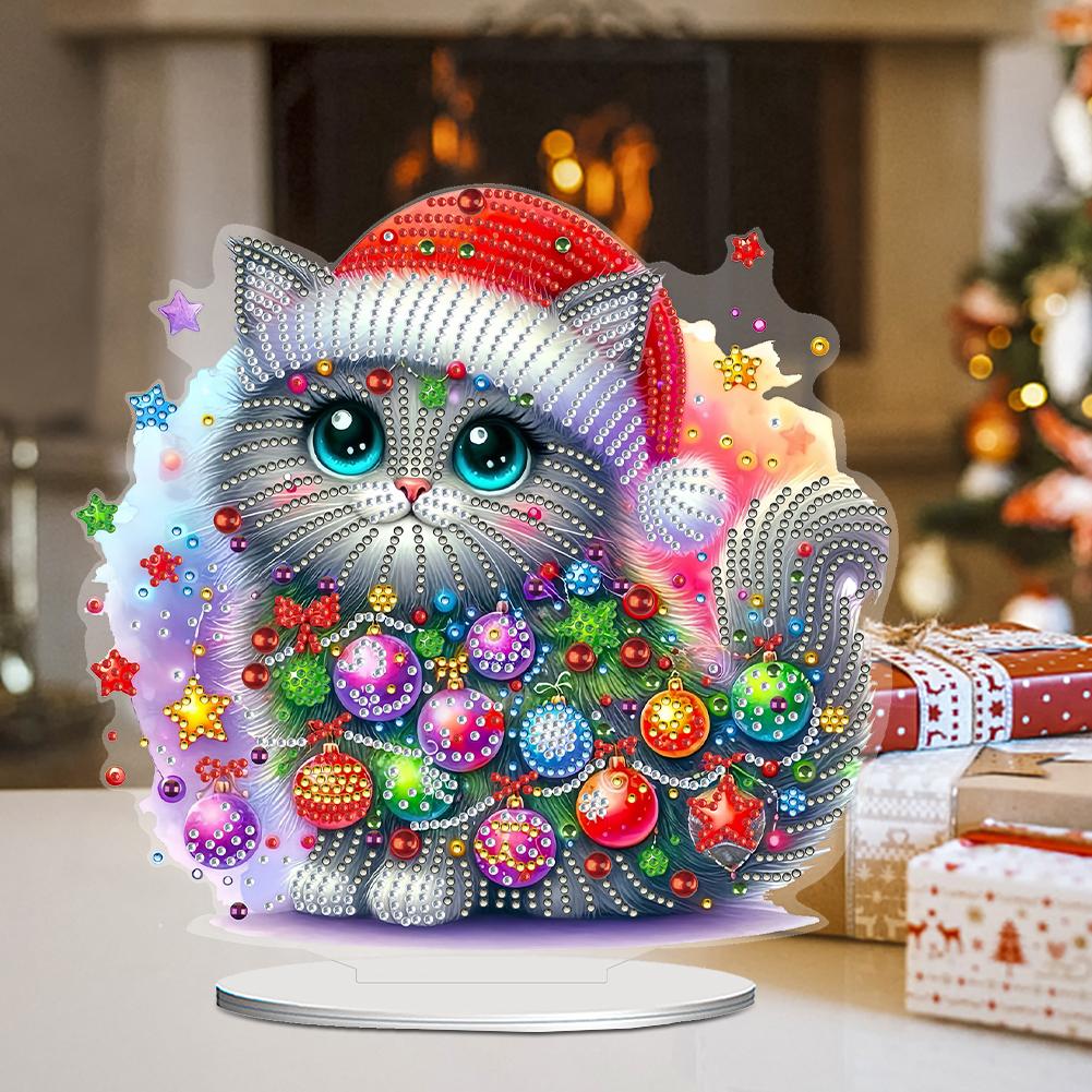 Christmas 2D Flat Diamond Painting Desktop Ornaments Kit 5D DIY Diamond Art Tabletop Decorations for Home Office Desktop Decor