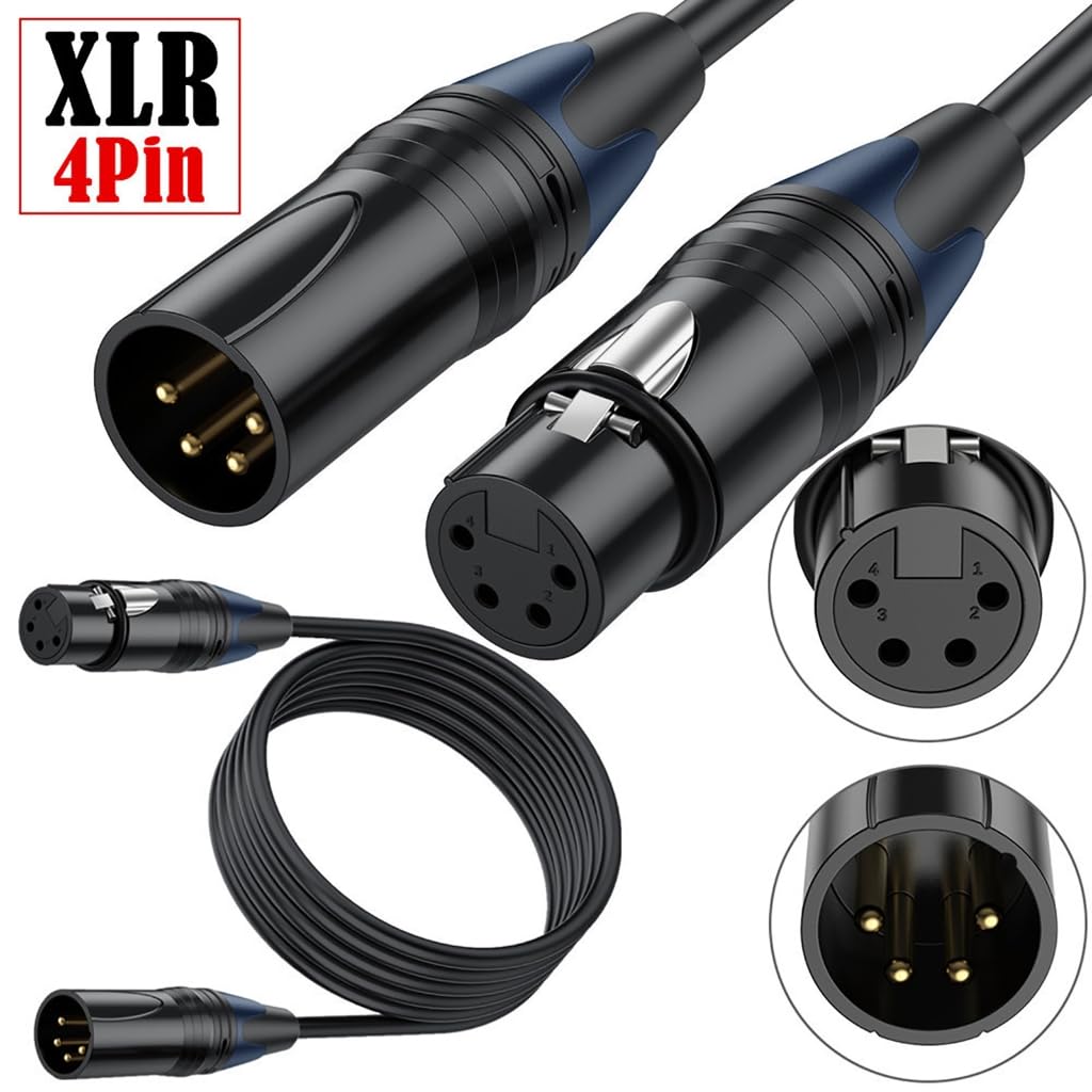 XAGMODSHN XLR4 Microphone Cable 4 Pin Male Female Extension Cord Studio Recorder Mixer LED Light