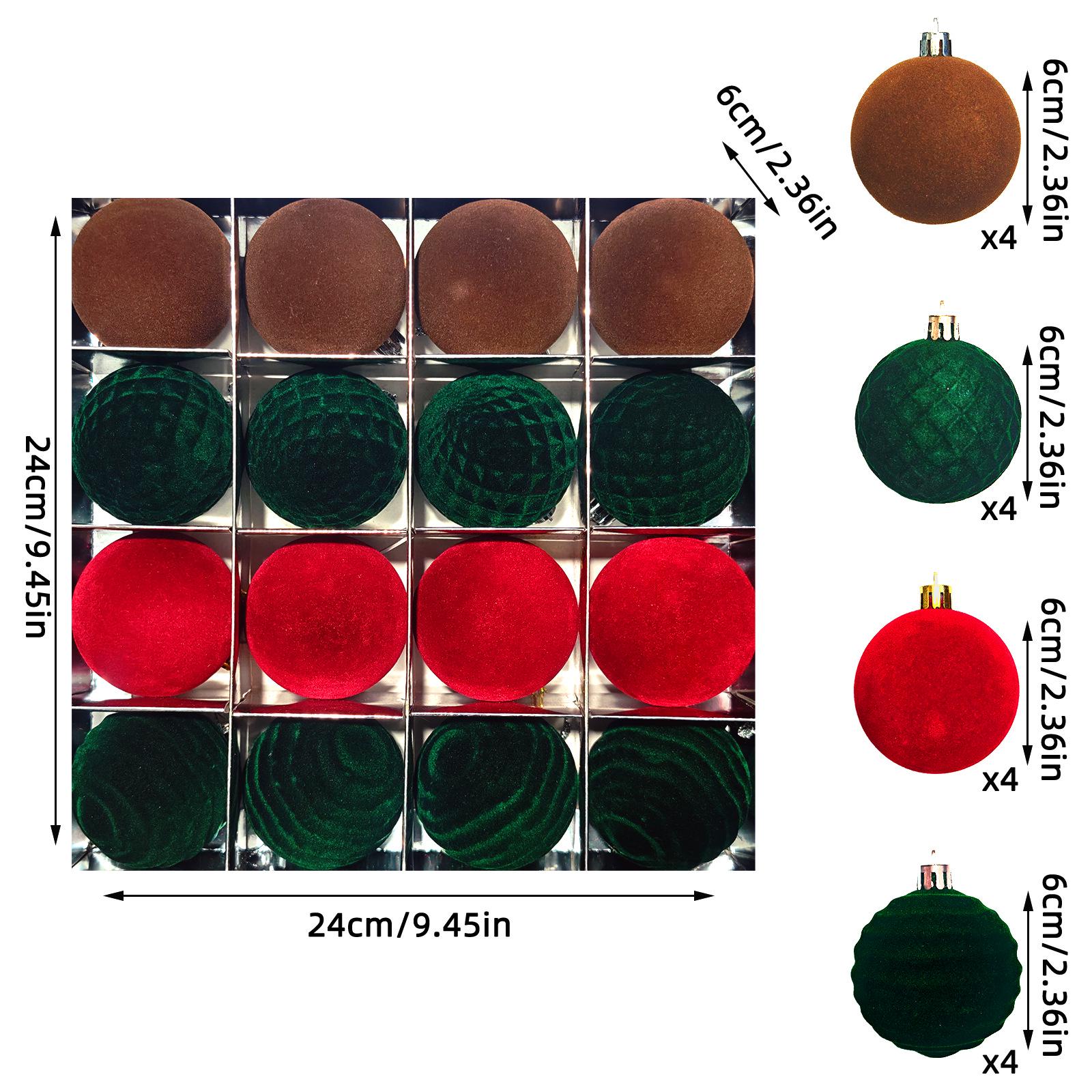 Colorful 6cm Irregular Velvet Flocked Christmas Ornaments Set (16pcs) Velvety Christmas Ball Set