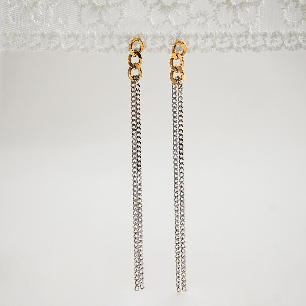 Design Modern Minimalist 18K Gold, Gold and Silver Color Matching Chain Fringed Earrings Earrings