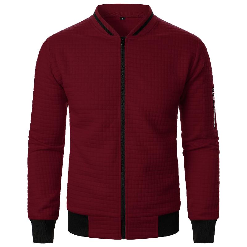 Men's New Zipper Solid Color Jackets Stand Up Collar Men's Casual Plaid Coats Vintage High Street Casual All-match Cardigan