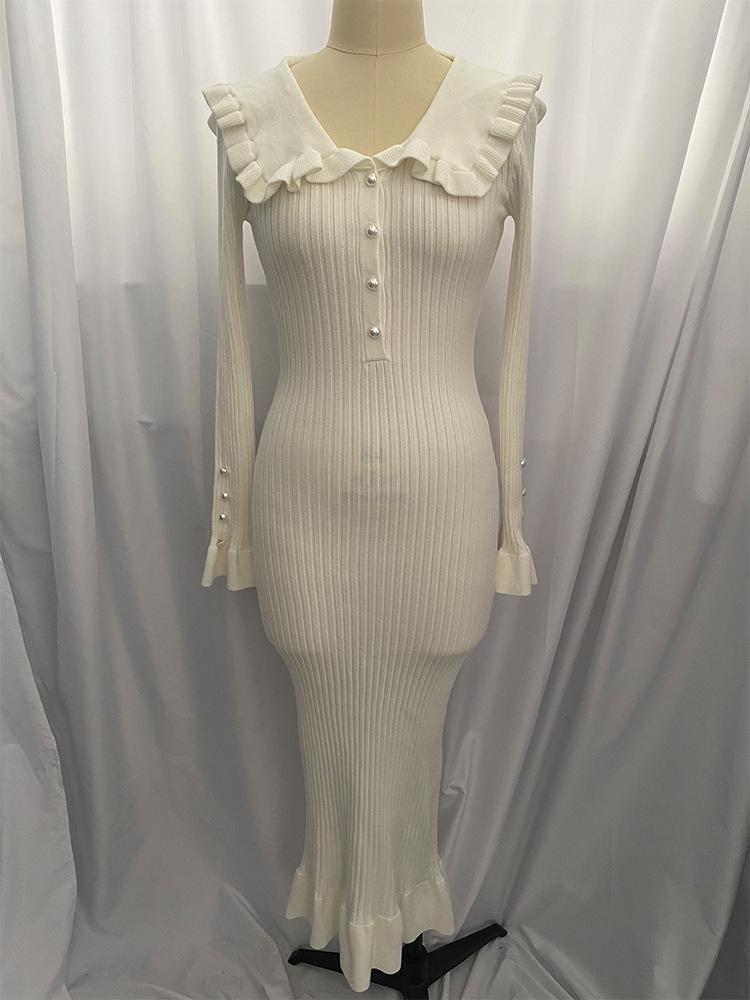 2023 Retro Woolen Ruffle Knitted Dress: European and American French Style for Autumn and Winter