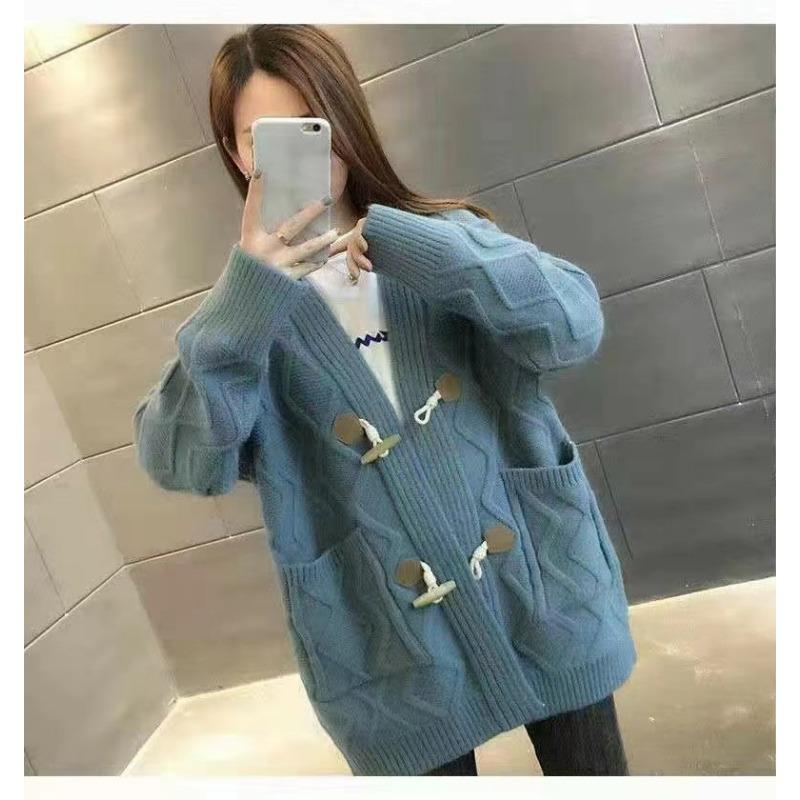 Autumn and winter new knitted cardigan jacket women's versatile loose lazy style casual medium and long sweater women