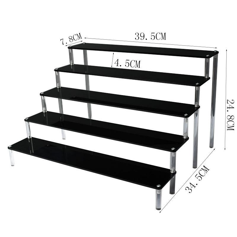 Black Acrylic Multi-Layer Display Stand for Model Figures, Bracelets, and Jewelry Storage.