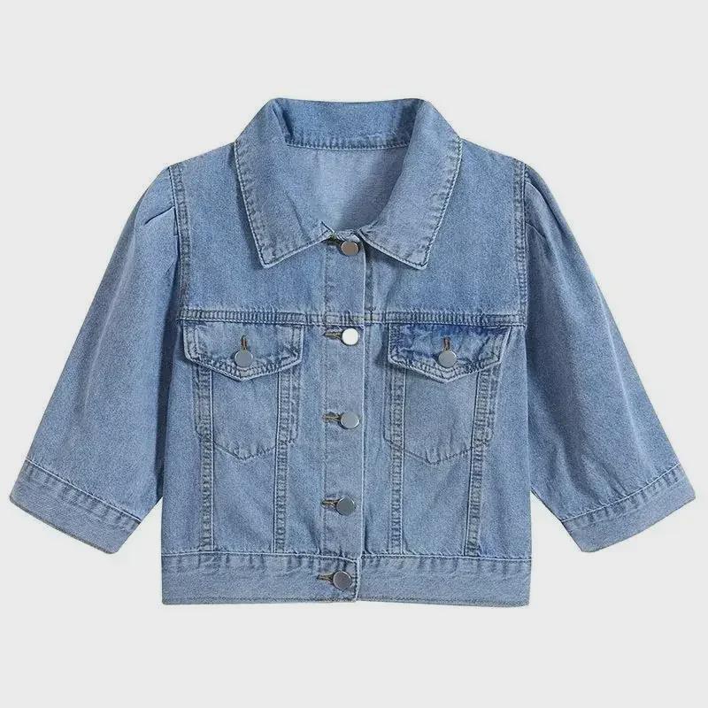 Retro American Casual Denim Crop Jacket - Women's Waistcoat Top