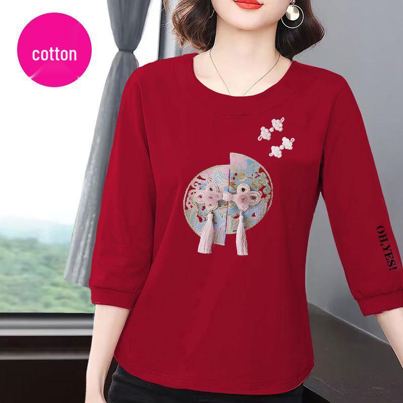 

2025 Women s Korean Style Casual Loose-Fit Cotton T-Shirt with Belly-Slimming Seven Sleeves L [For 100-110 lbs]