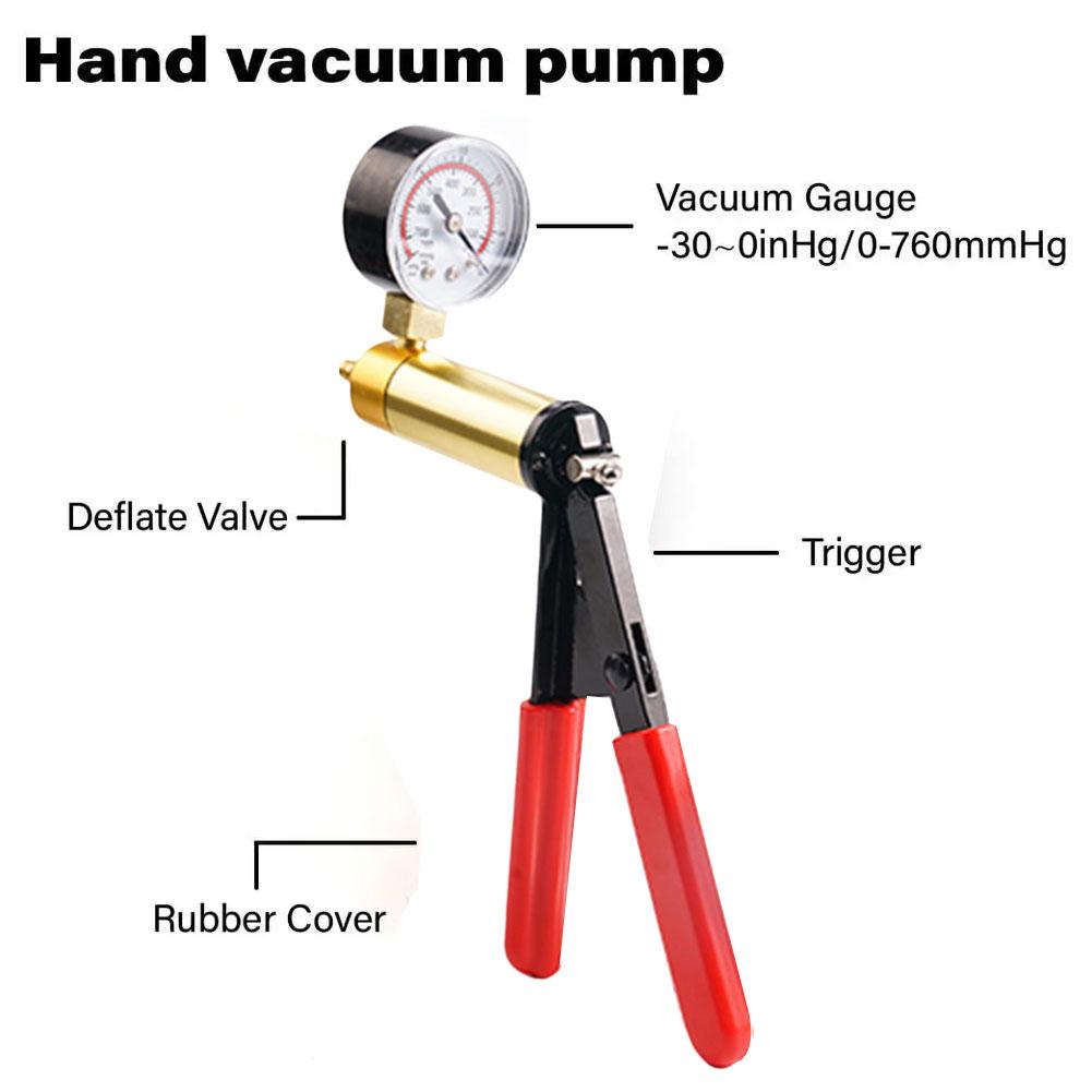 Manual Vacuum Pressure Pump Brake Fluid Drain Kit Vacuum Pistol Pump Tester Kit Portable Aluminum Vacuum Gauge