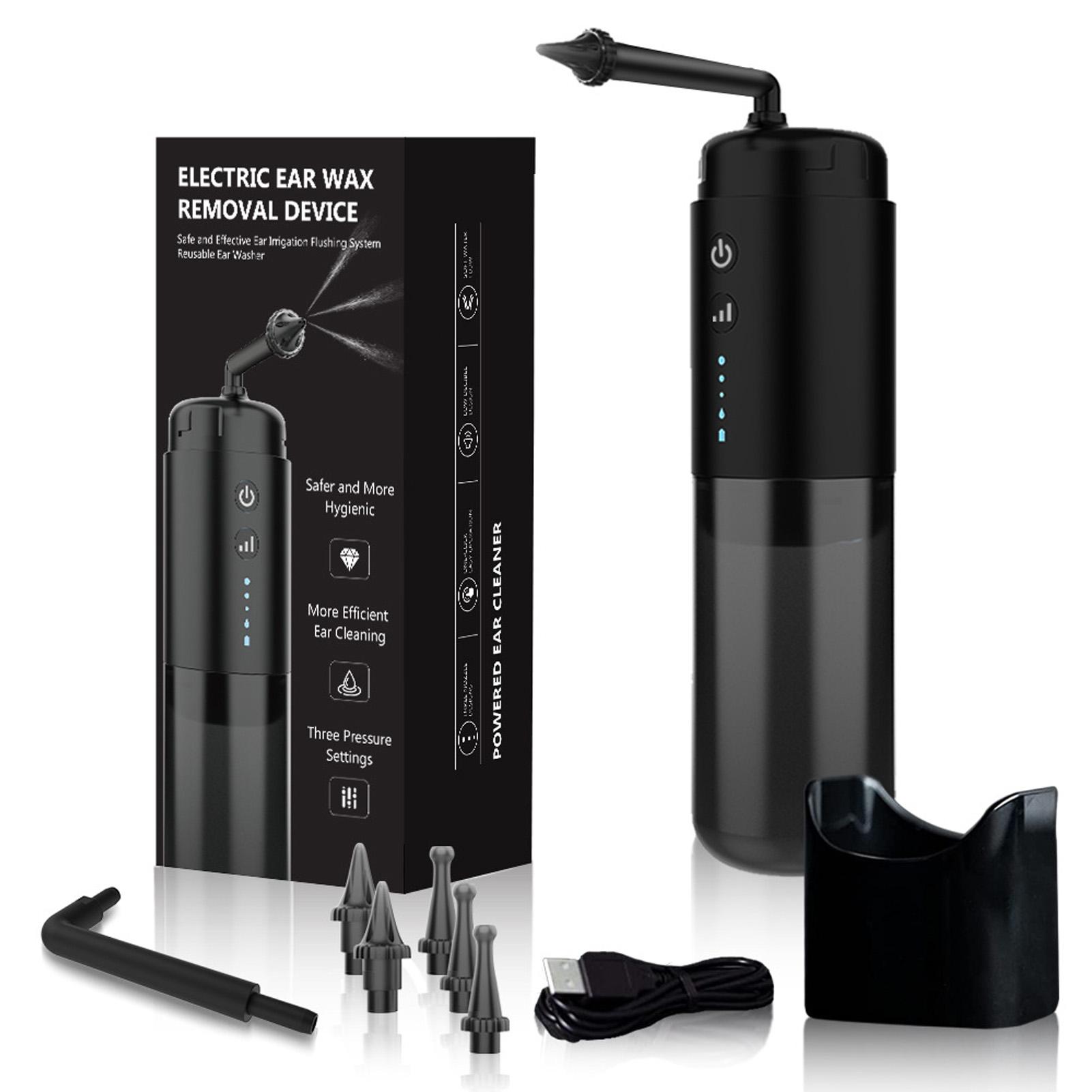 

Электрический очиститель ушей с 2 ​​типами насадок, 3 режима, автоматический эффективный безопасный набор для удаления серы из ушей для взрослых чёрный