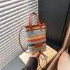Korean version of the color striped new 2025 girls spring and summer trend fashion woven bag shoulder crossbody mobile phone bag