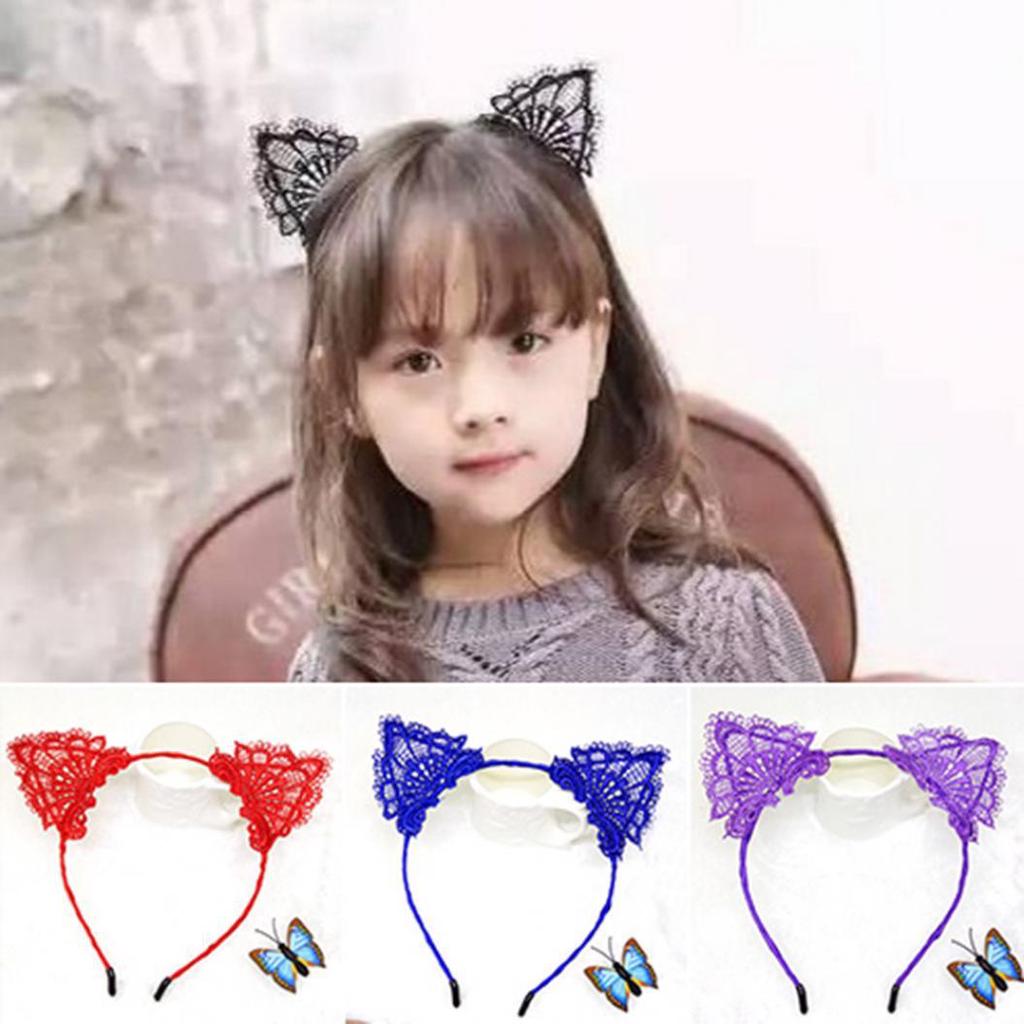 Flickor Barn Söta Svarta Kattöron Huvudbonad Fest Spets Hår Huvudband Hårband