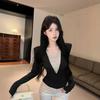 Design Bead Chain Splicing Long-sleeved T-shirt for Women's Autumn and Winter Slim-fitting Waist with Spice Girl Tight Coffee Bottoming Top