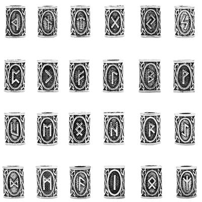 24Pcs Viking Runes Set Loose Beads Spacer Beads For Hair Braid Dreadlock Beads DIY Jewelry Making