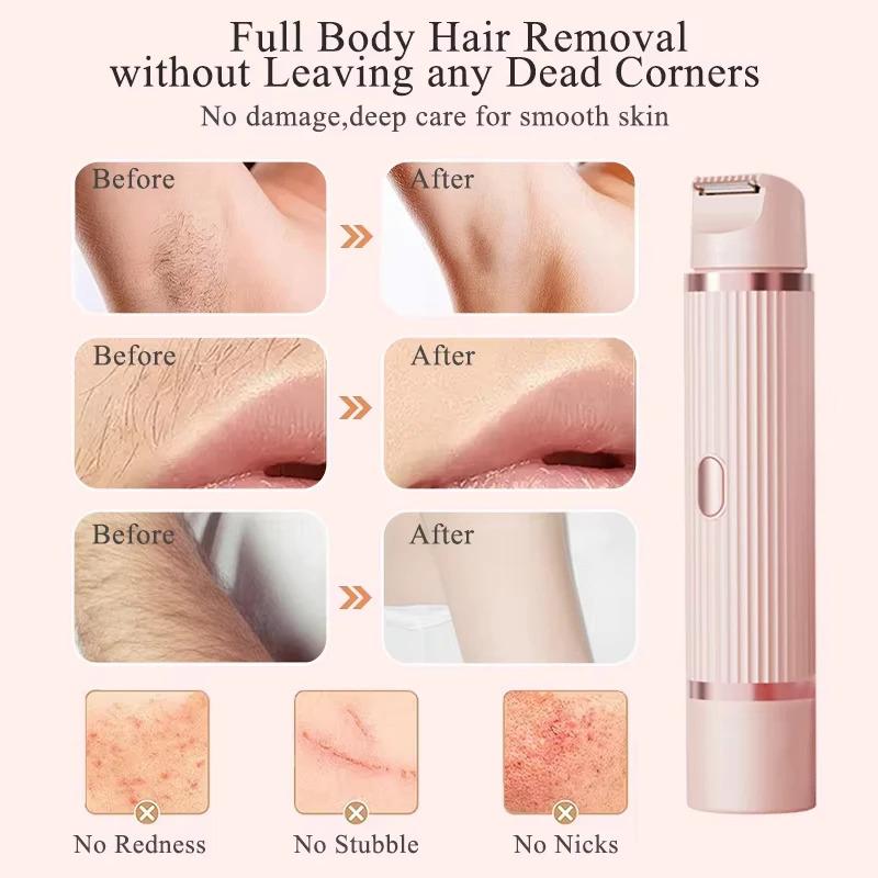 Waterproof 2in1 Electric Shaver for Women Bikini Hair Trimmer Wet Dry Use Dual Head Detachable Cordless Rechargeable