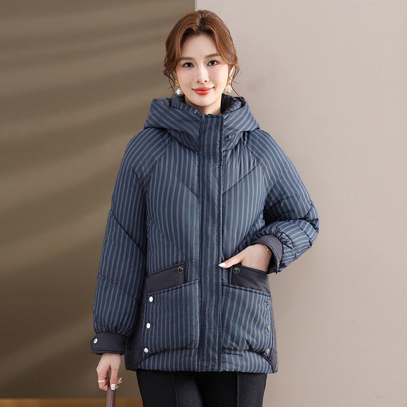 

Down cotton-padded clothes hooded thickened medium women s cotton-padded jackets winter cold-proof jackets and tops 5XL [recommended 150-80kg] синьо сірого кольору