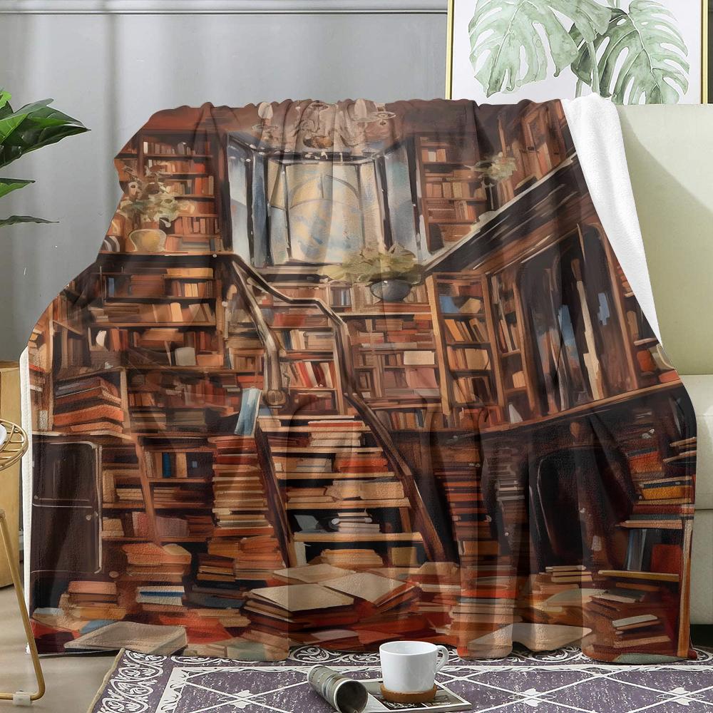 Vintage Book Store Throw Soft Flannel Throw Summer Ac Blanket Lightweight Cool Nap Blanket For Sofa Bed Couch Travel