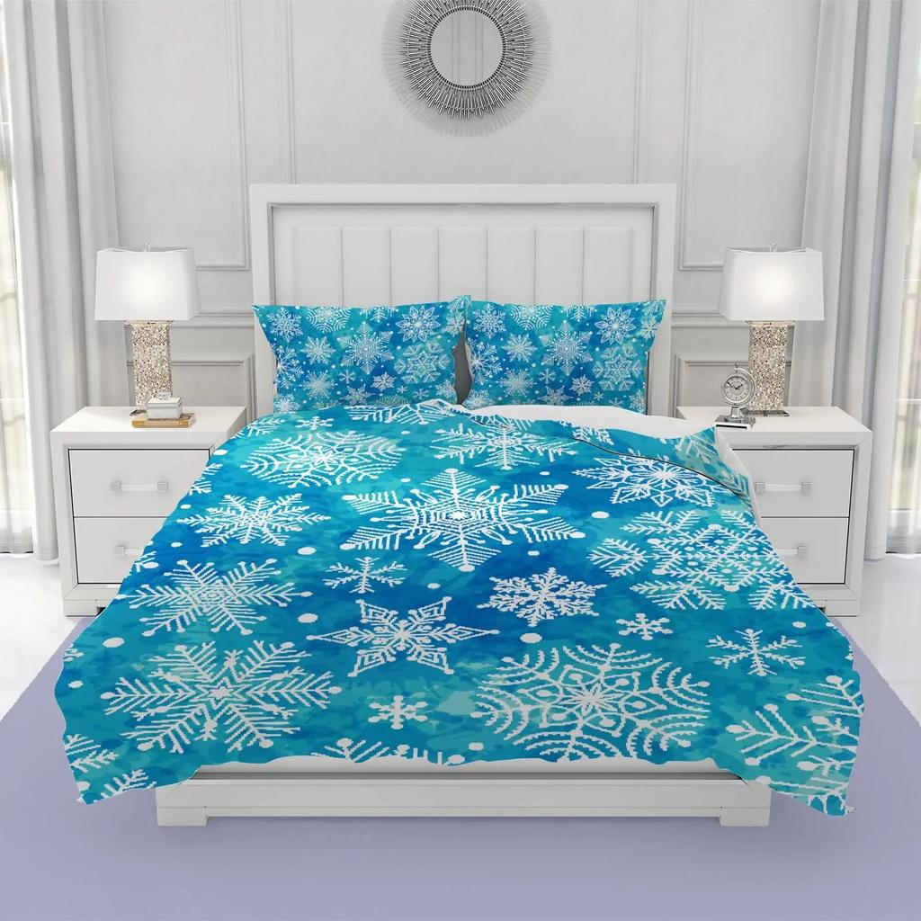 Comforter Winter Merry Xmas Theme Delicate Snowflakes Cold Freezing Weather Vintage Holiday Pattern Room Decorative Women Kids