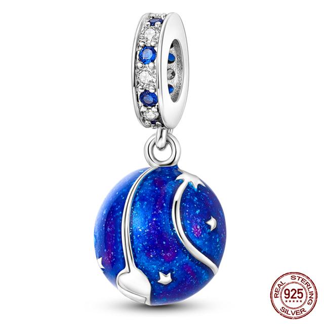 Fit moda 925 pulseiras originais 925 prata azul astronauta aeronaves encantos de viagem contas pingentes para mulheres moda jóias diy