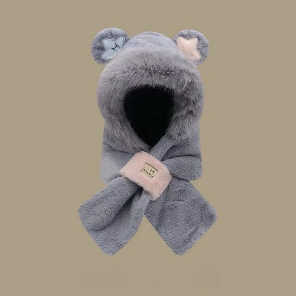 Mütze, Schal, Damen, Plüschmütze, Warme Mütze, Verdickt, Frostschutz, Winddicht, Kapuzenschal