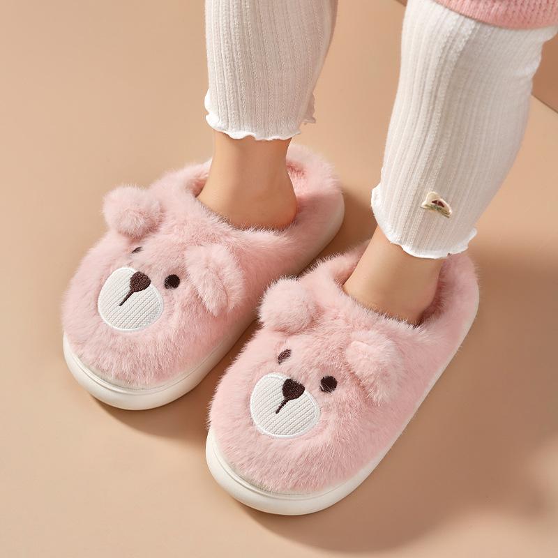 Children's Cotton Slippers - Plush, Non-Slip, Thick-Soled, Warm Cartoon Design for Autumn/Winter