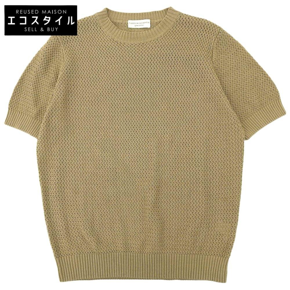 FILIPPO DE LAURENTIIS Excellent condition low-gauge short-sleeve crew neck knit top for men, beige, size 50 tops 50 beigeUsed