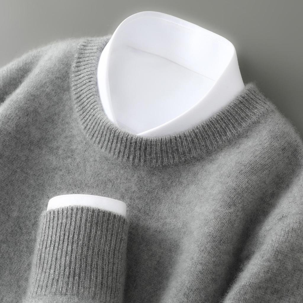 Men's Pure Wool Half-High Collar Thick Business Pullover Sweater - Loose Knit Base Layer