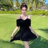 2025 Women's Conservative Solid Color Mori Girl One-Piece Suspender Swimsuit - Gentle Fairy Style for Summer