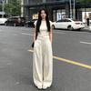 Women's Summer Yamo Wide-Leg White Pants: Casual, Loose-Fit, Milk Puff Texture