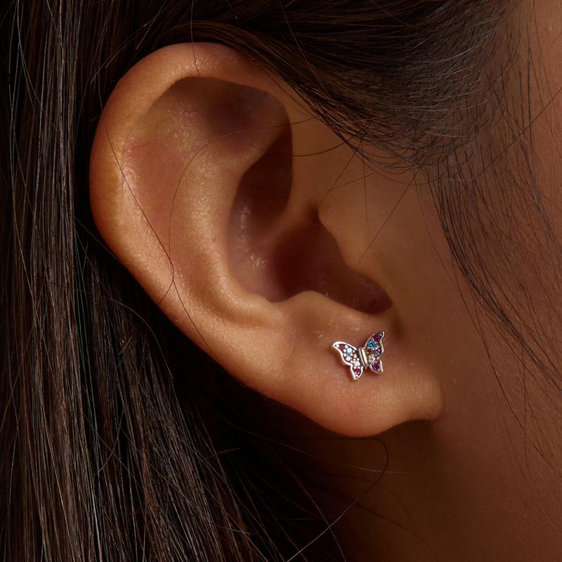 WOSTU 925 Sterling Silver Colorful Heart Stud Earrings Rainbow Unicorn Lightning Earrings For Women Fashion Silver Jewelry