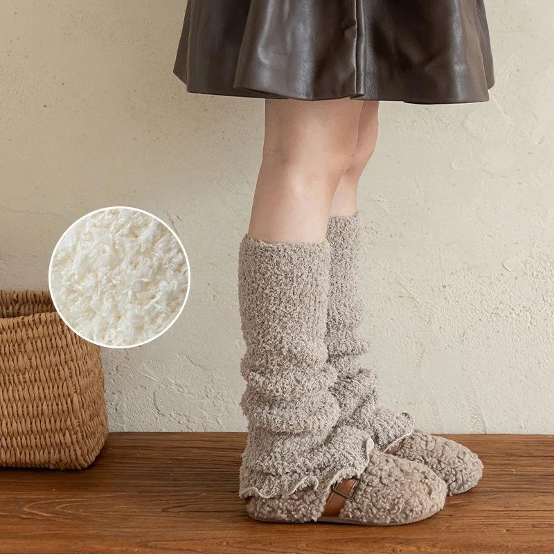 1 Pair Girls Kids Leg Casual Fashion Furry Sock Warmers Winter Warm Thick Slouchy Socks Korean Style Solid Color Calf Socks