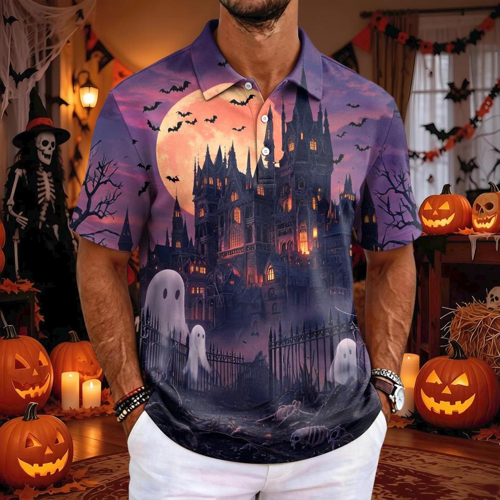 Herren Halloween Kurzarm T-Shirt Lockerer Schnitt Lässig für Feiertagsparty Feiern