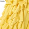 ZANZEA Women Casual V-Neck Sleeveless Ruffles Long Dress Holiday