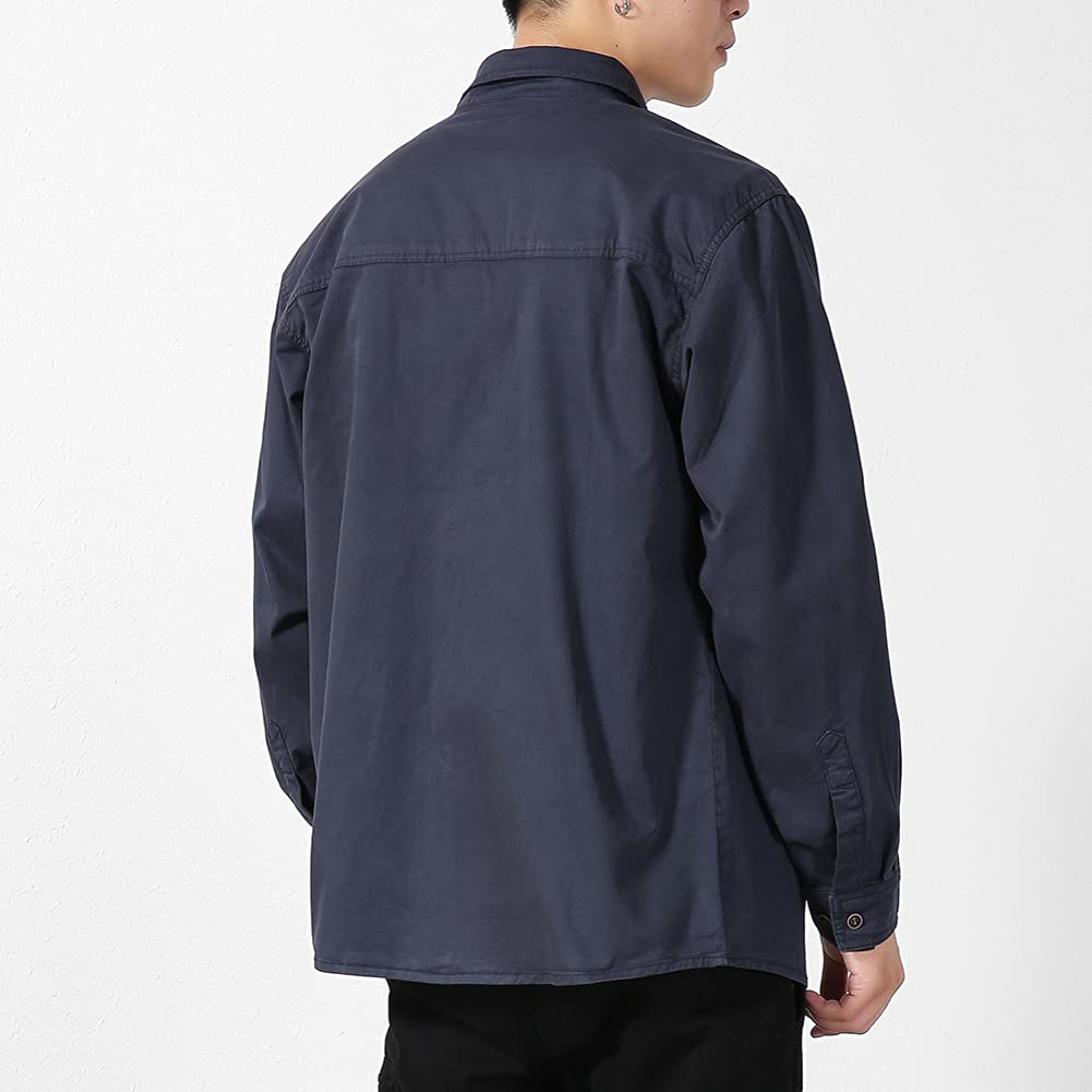 Netero Militær Lang Ensfarget Fritidsskjorte med Egnet for og Sommer Herreskjorte, Erme, Bomull, Farge, Arbeid, Cargo, Lommer, Marineblå, BL821-NAVY-XL,