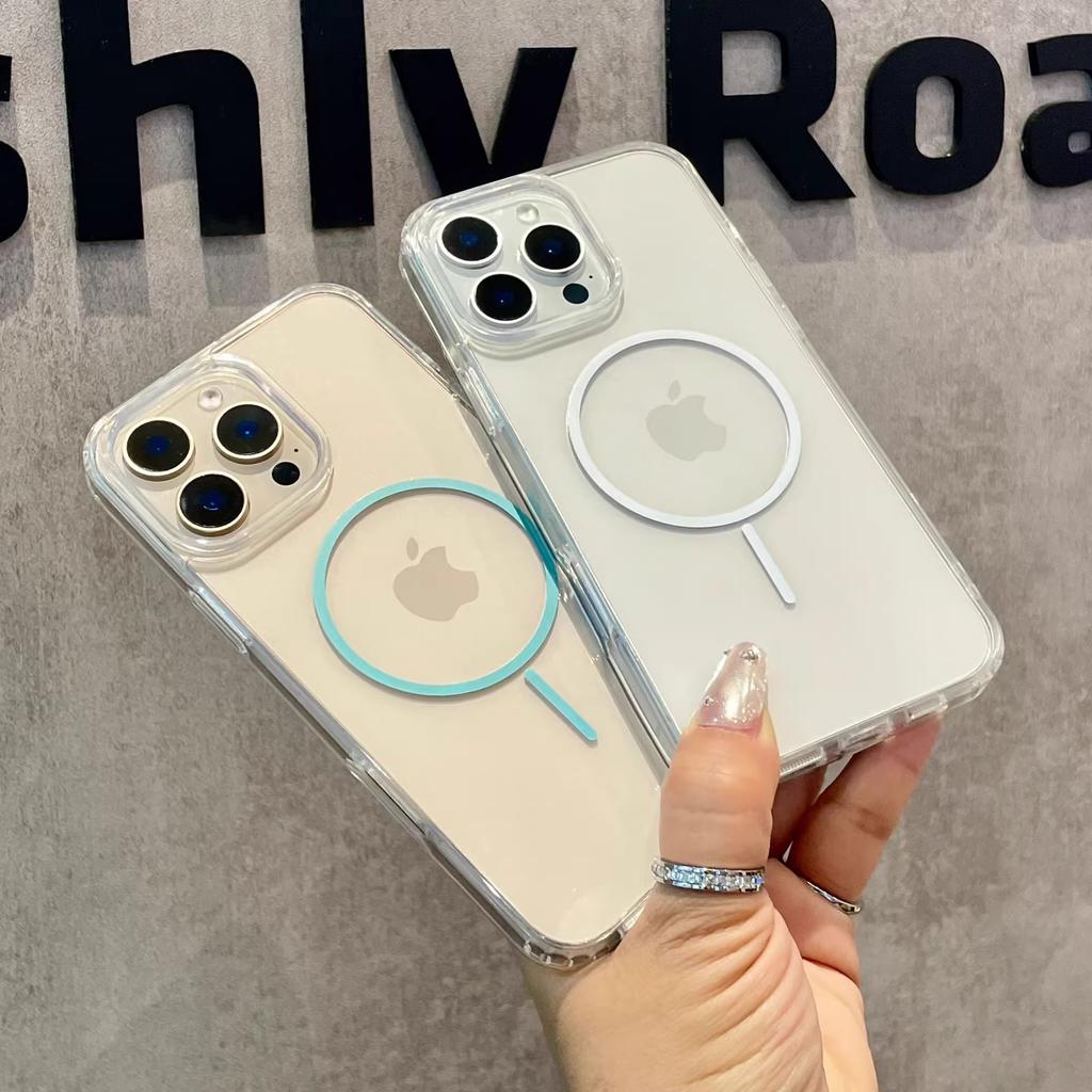 Luxury Fine For Magsafe Magnetic Wireless Charge Case for iPhone 16 15 14 Pro Max 13 12 Mini 11 16e Plus Transparent Back Cover