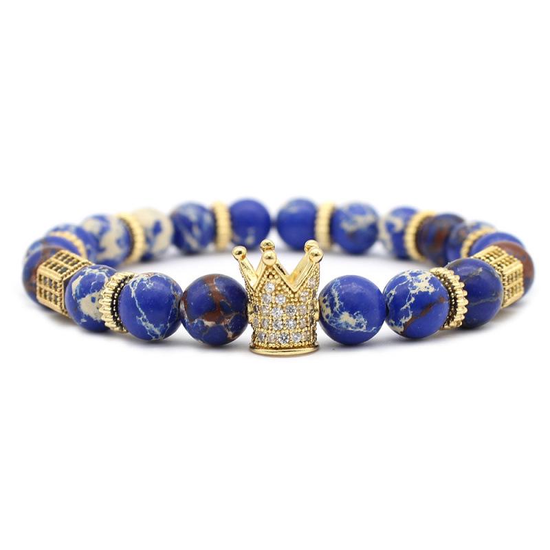 2019 Zirconia Crown Stone & Frosted Bead Bracelet with Copper & Imperial Stone Accents