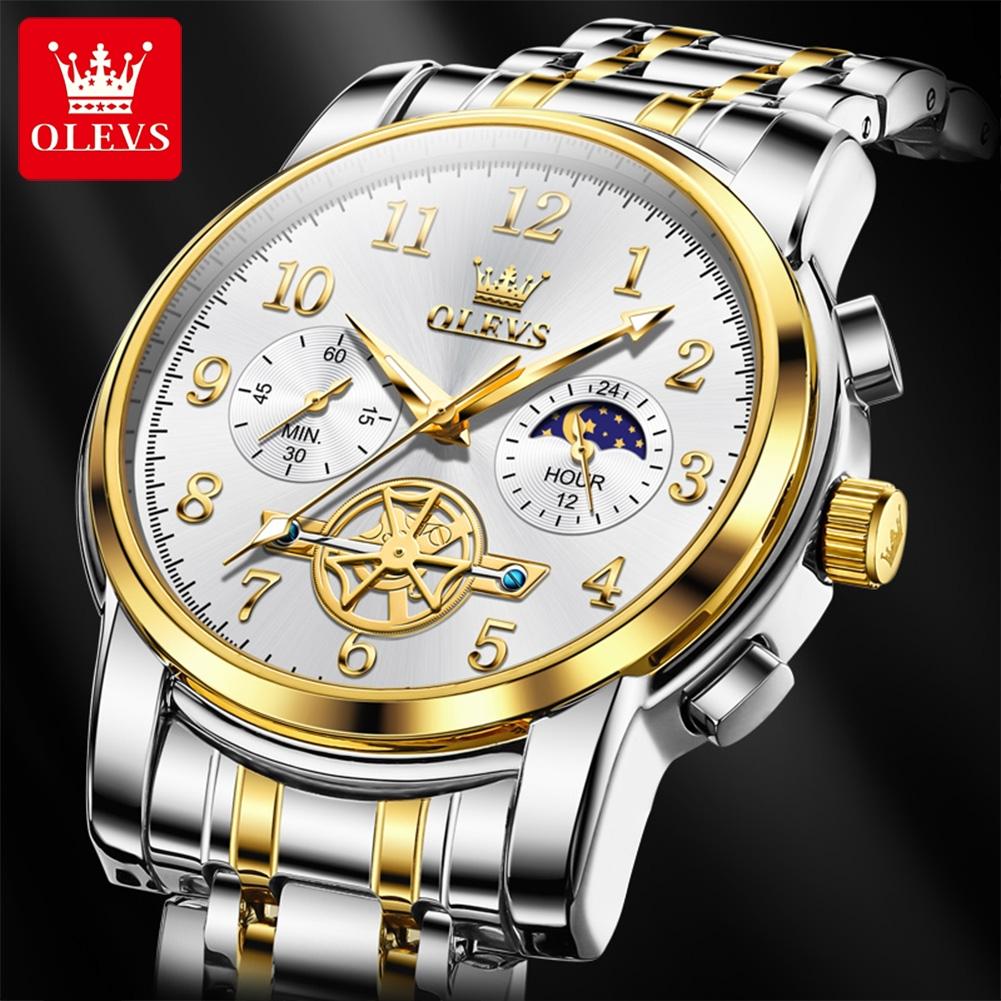 OLEVS Brand Watch Multi Functional Waterproof Quartz Watch Moon Phase Luminous Men's Watch 2903