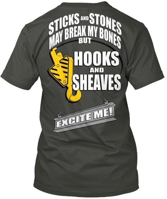 

Crane Rigger Hooks Sheaves Left Chest T shirt Made in the USA Size S to 5XL S
