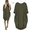 Women's Casual Loose-Fit Long Sleeve Round Neck Midi Dress with Pockets