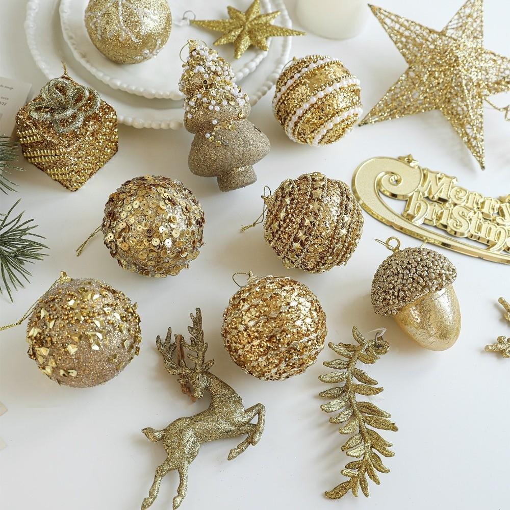 New Gold Glitter Christmas Tree Ball Hanging Ornaments Sequin Foam Christmas Ornaments Christmas Pendants Xmas Party