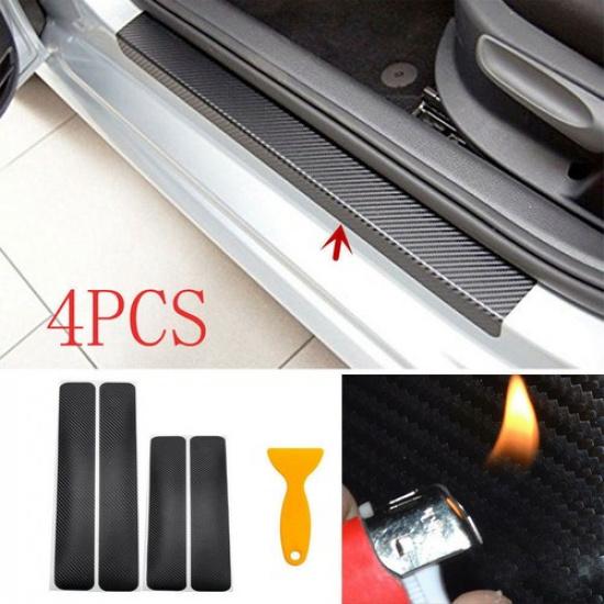 4x Car Door Plate Sill Scuff Cover Anti-Scratch Sticker Carbon Fiber Accessories
