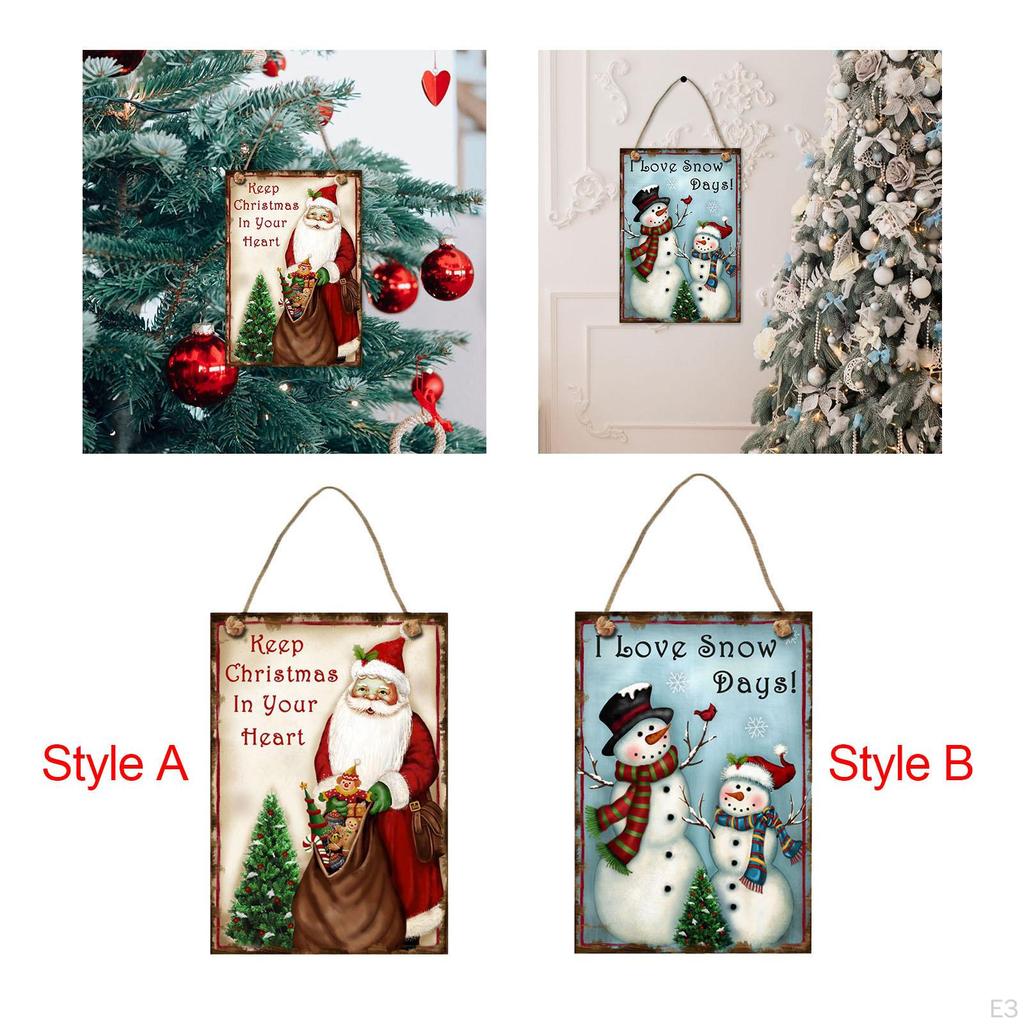 Christmas Sign Hanging Decorations Rope Rectangle Craft Rustic Outdoor Porch Tag